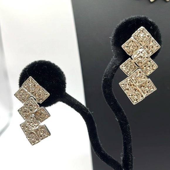 Vintage Necklace  Geometric Link Necklace and Earrings Set Silver Tone Sparkling - Picture 4 of 10